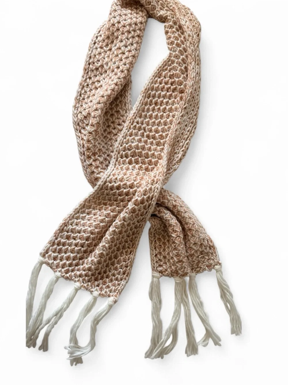 Black Rivet Chunky Knit Scarf Pink White Cream Metallic Thread with Fringe
